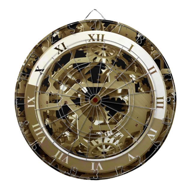 Gold Clocks and Gears Steampunk Mechanical Gifts Dartboard (Front)