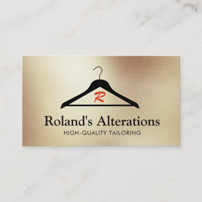 Gold Clothes Hanger Seamstress Tailor Alterations Business Card (Front)