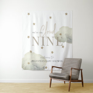 Gold Cloud 9 Stars Watercolor Baby Shower Welcome Tapestry