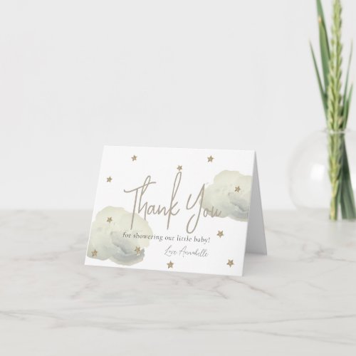 Gold Clouds  Stars Watercolor Baby Shower Thank You Card