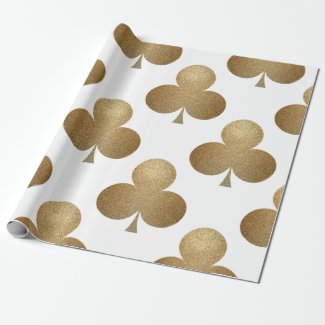 Gold clover leafs, glitter effect pattern metallic wrapping paper