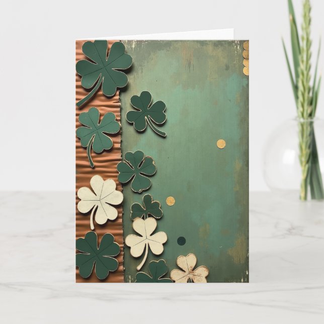 Gold Clover Rustic St Patricks Card (Front)