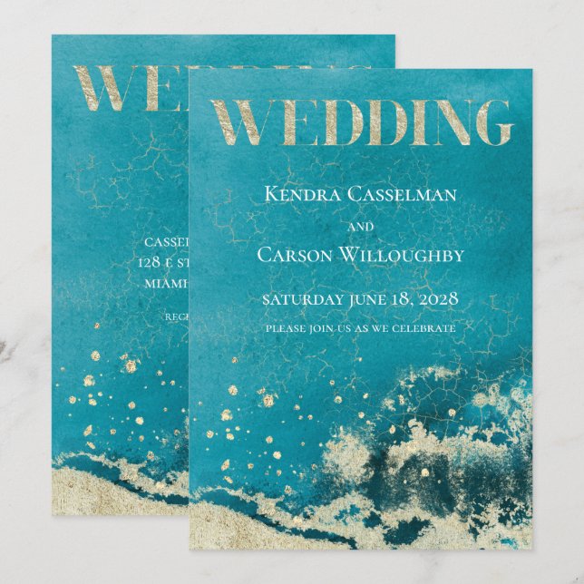 Gold Coast Aqua Surf Modern Wedding Invitation (Front/Back)
