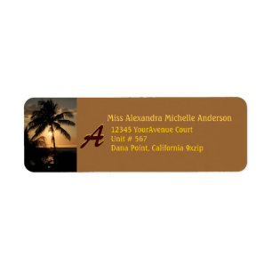 Gold Coast Sunset Palm Tree with Monogram Label