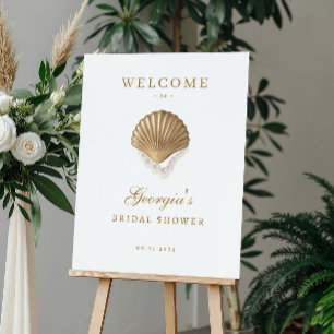 Gold Coastal Seashell Bridal Shower Welcome Sign