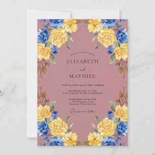 Gold Cobalt Mauve Painted Wedding Invitation