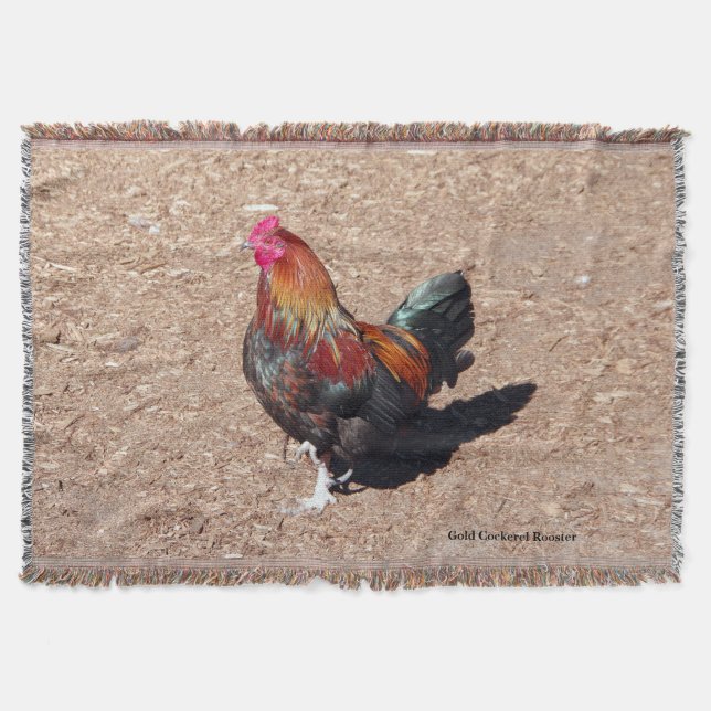 Gold Cockerel Rooster Throw Blanket (Front)