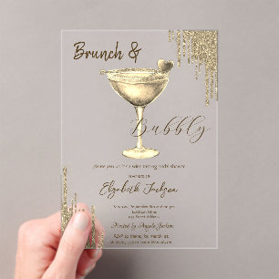 Gold Cocktail Heart Glitter Drips  Bachelorette  Acrylic Invitations
