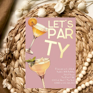 Gold cocktail party girl birthday invitation foil invitation
