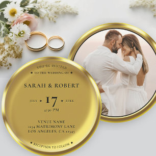 Gold Coin Elegant Photo Wedding Invitation