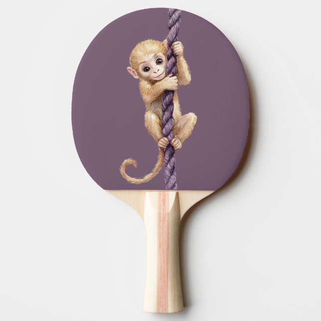 Gold Coin Monkey Purple Rope Ping Pong Paddle (Back)