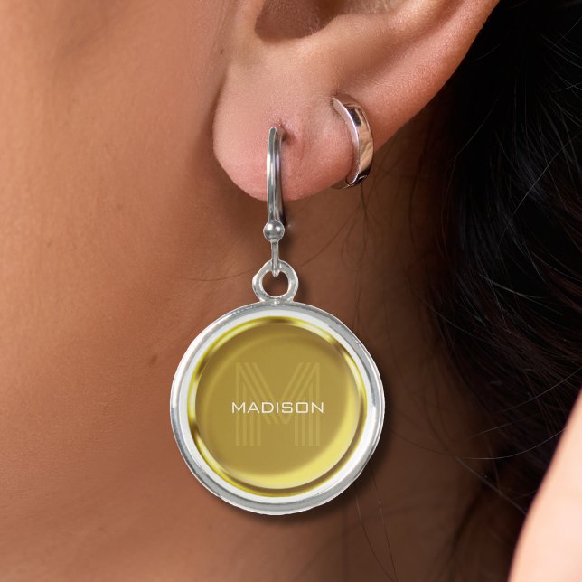 Gold Coin Name Monogram Initial Earrings (gold coin name monogram round silver drop earrings)