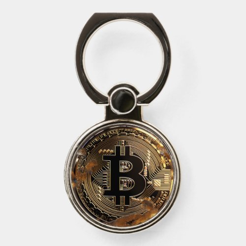 Gold coin with bitcoin logo design phone ring stand