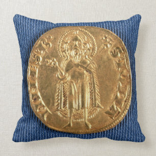 Gold coin, with St. John the Baptist, 16th century Throw Pillow