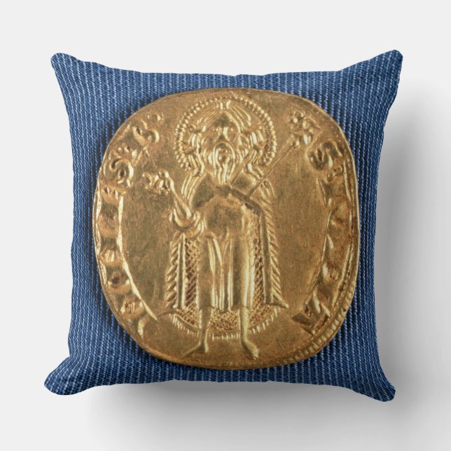 Gold coin, with St. John the Baptist, 16th century Throw Pillow (Front)