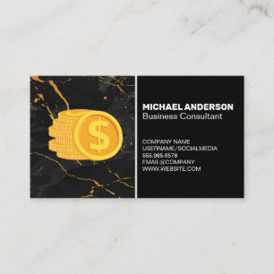 Gold Coins Currency Black Marble Business Card