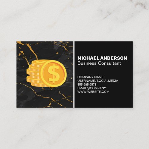 Gold Coins Currency  Black Marble Business Card