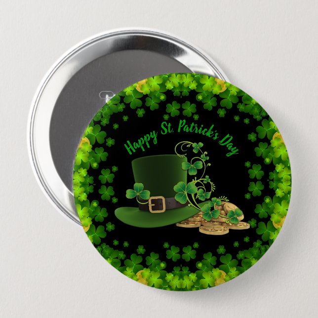 Gold Coins & Shamrocks St. Patrick's Day Button (Front & Back)