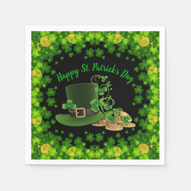 Gold Coins & Shamrocks St. Patrick's Day Napkins (Front)