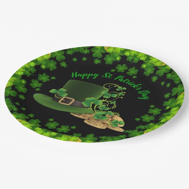 Gold Coins & Shamrocks St. Patrick's Day Paper Plates (Angled)