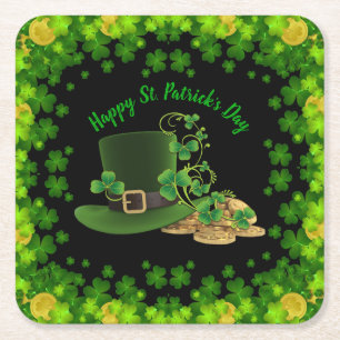 Gold Coins & Shamrocks St. Patrick's Day Square Paper Coaster