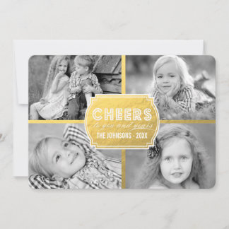 Gold Collage Cheers | Holiday Photo Card