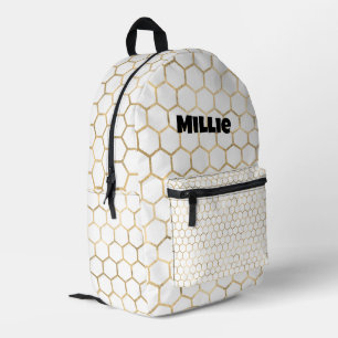 Gold Color Bee Hive Honeycomb Pattern Printed Backpack