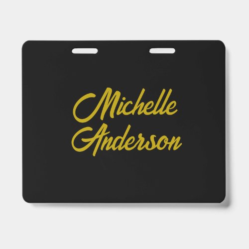 Gold Color Black Modern Minimalist Handwrite Name Badge