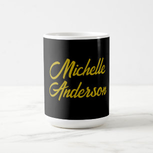 Gold Color Black Modern Minimalist Handwrite Name Coffee Mug