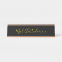 Gold Color Black Modern Minimalist Handwrite Name Desk Name Plate