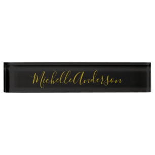 Gold Color Black Modern Minimalist Handwrite Name Desk Name Plate