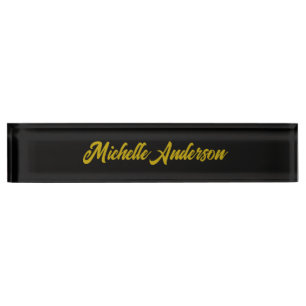 Gold Color Black Modern Minimalist Handwrite Name Desk Name Plate