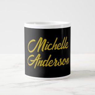 Gold Color Black Modern Minimalist Handwrite Name Giant Coffee Mug