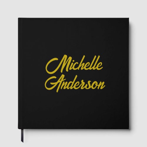 Gold Color Black Modern Minimalist Handwrite Name Guest Book