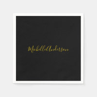 Gold Color Black Modern Minimalist Handwrite Name
