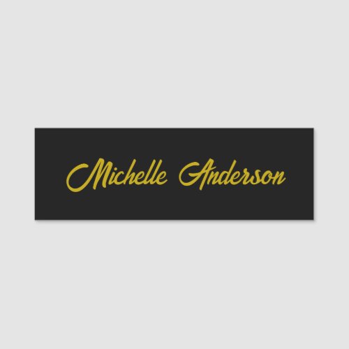 Gold Color Black Modern Minimalist Handwrite Name Tag