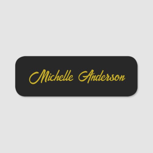Gold Color Black Modern Minimalist Handwrite Name Tag