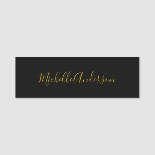 Gold Color Black Modern Minimalist Handwrite Name Tag