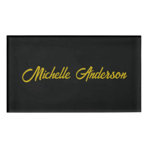 Gold Color Black Modern Minimalist Handwrite Name Tag