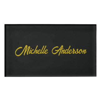 Gold Color Black Modern Minimalist Handwrite Name Tag