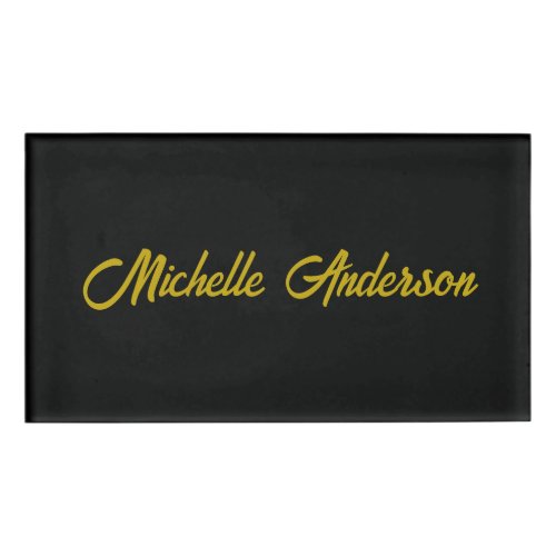 Gold Color Black Modern Minimalist Handwrite Name Tag