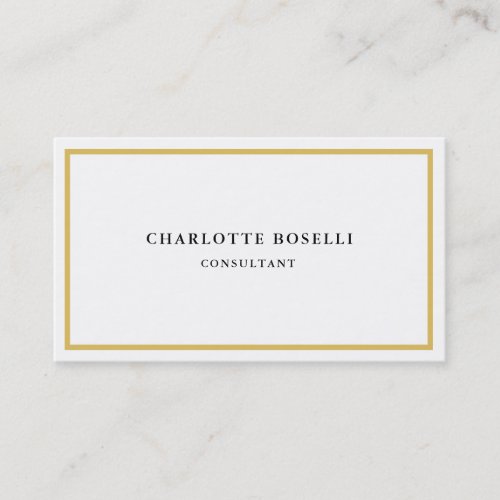 Gold Color Borders White Minimalist Professional  Business Card