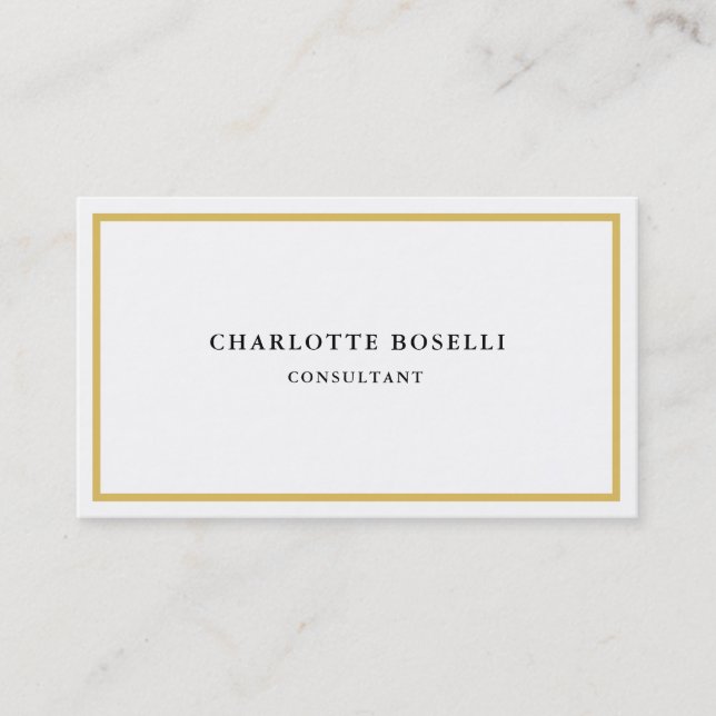 Gold Color Borders White Minimalist Professional  Business Card (Front)