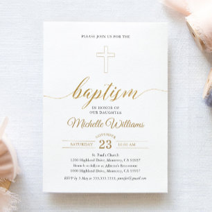 Gold Color Calligraphy Baptism Invitation