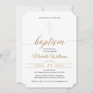 Gold Color Calligraphy Baptism Invitation