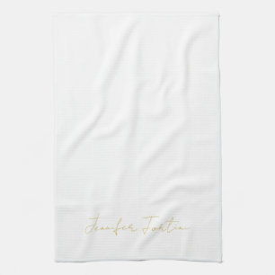 Gold Color Calligraphy Elegant Plain Simple Name Kitchen Towel