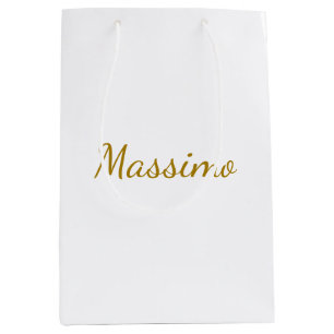 Gold Color Calligraphy Elegant Plain Simple Name Medium Gift Bag