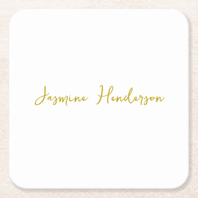Gold Color Calligraphy Professional  Square Paper Coaster (Front)