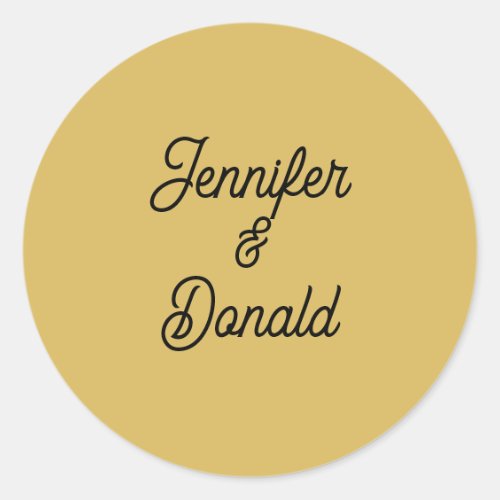 Gold color calligraphy trendy plain personal names classic round sticker