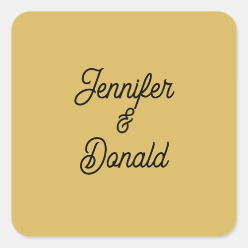 Gold color calligraphy trendy plain personal names square sticker